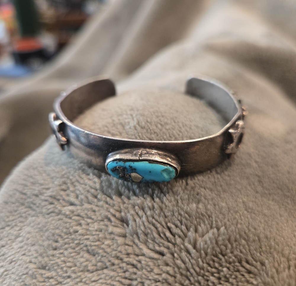 Turquoise Stone Sterling Silver Hand Crafted Star Owl Cuff Bracelet Southwestern